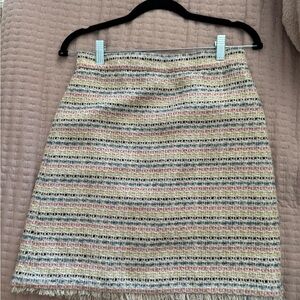 Ann Taylor Cream and Pink Tweed A-Line Skirt